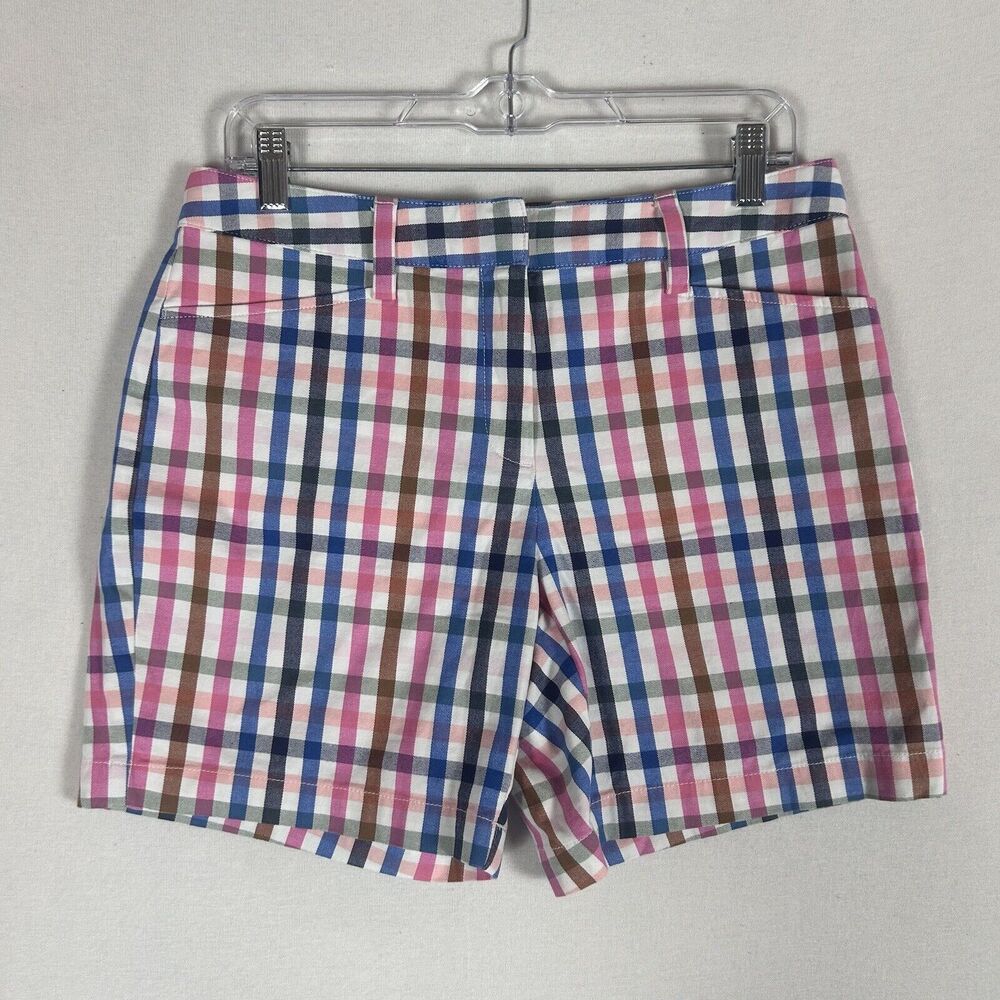 Lands End Plaid Bermuda Shorts Size 6P Mid Rise Petites Casual Stretch Easy Care